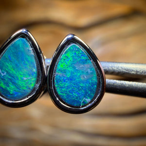 Sterling Silver - Australian Boulder Opal Doublet Stud Earrings