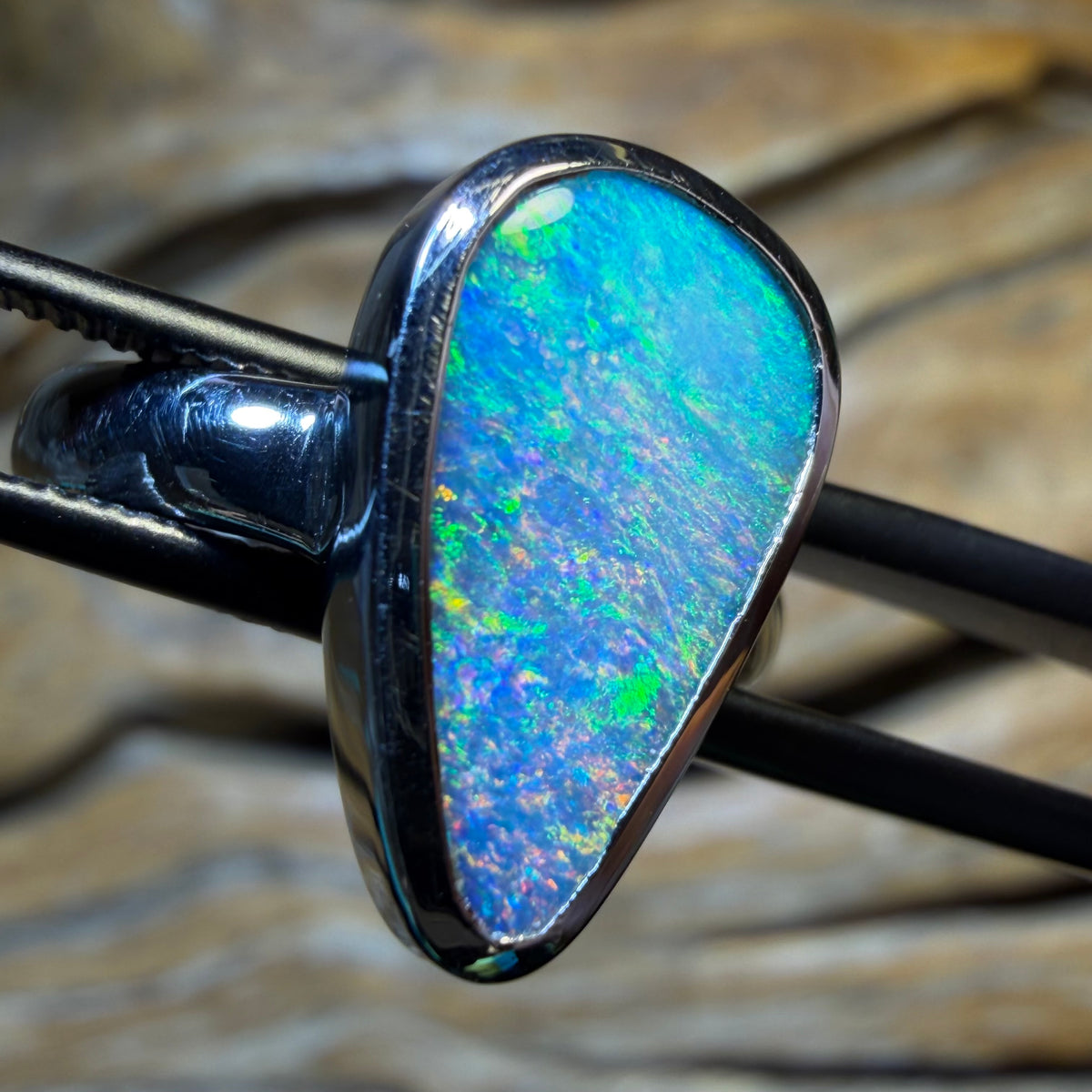 HDW Sterling Silver - Queensland Boulder Opal Doublet Ring Ice Blue Bargain