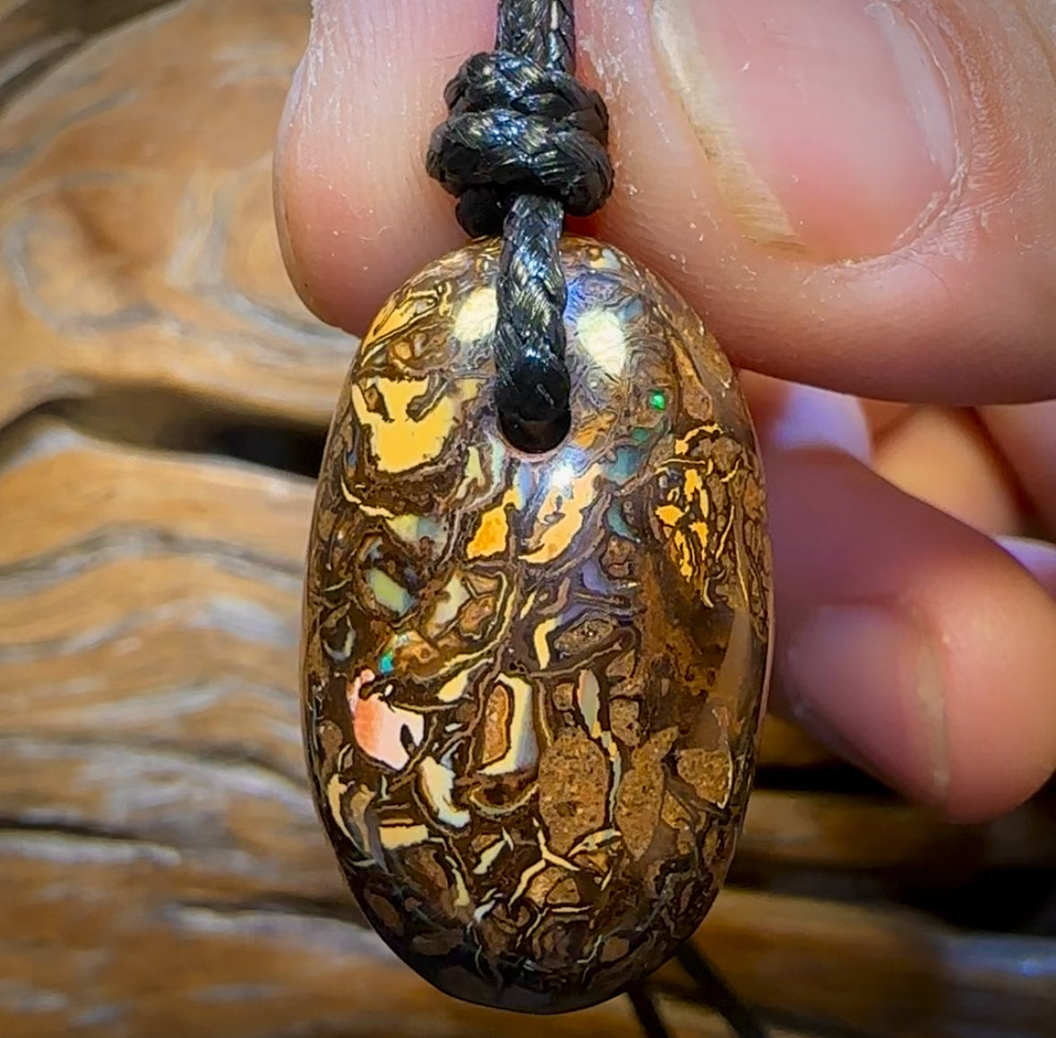 31 x 19mm - Drilled Boulder Opal Pendant w/ Eco Friendly Vegan Cord