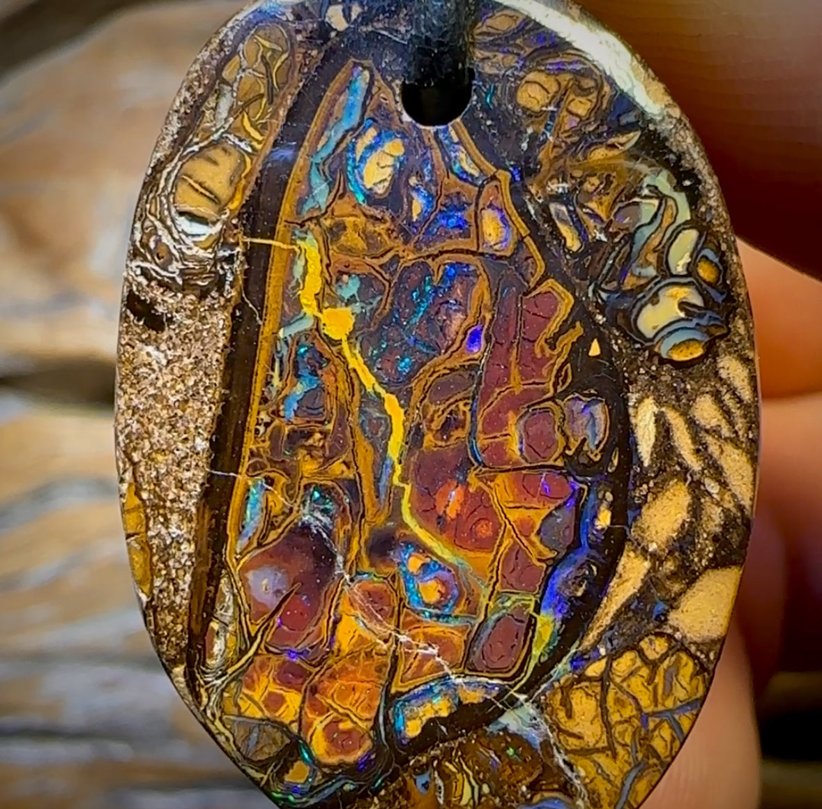 32 x 22mm - Drilled “Nut Within Tribal” Queensland Boulder Opal Necklace