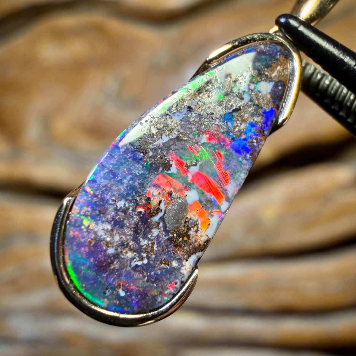 14k Gold - Solid Top Queensland Boulder Opal Pendant Magenta Magic