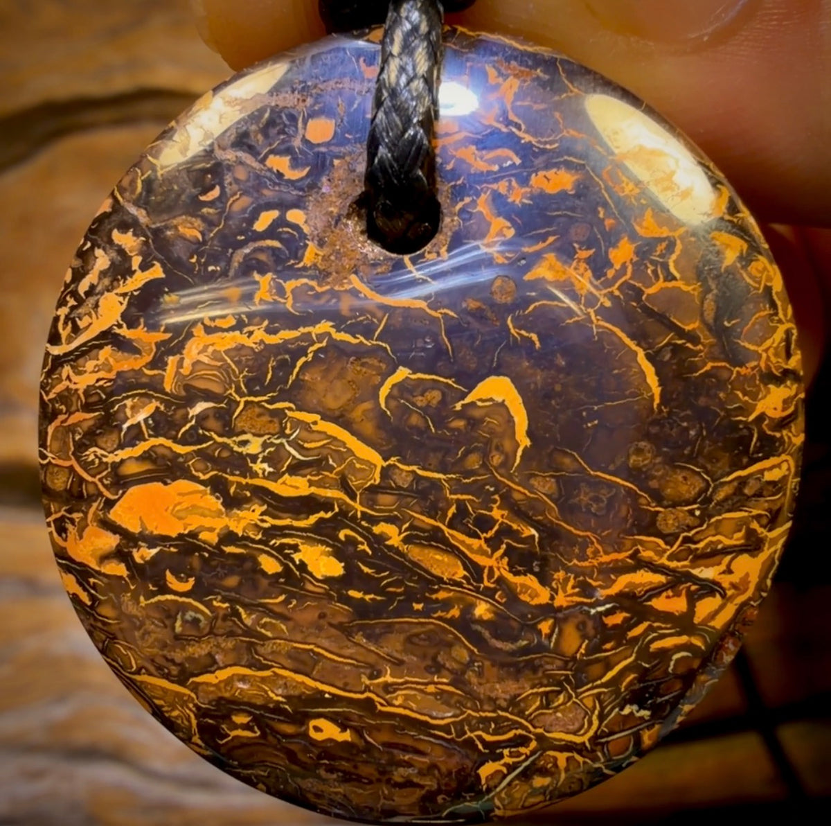 33 x 31mm - Drilled Boulder Opal Pendant w/ Eco Friendly Vegan Cord