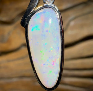 Sterling Silver - Solid South Australian Crystal Opal Pendant. Large Quality Opal