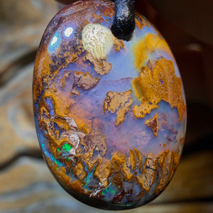 Bargain Card! 24 x 17mm - Drilled Queensland Boulder Opal Necklace