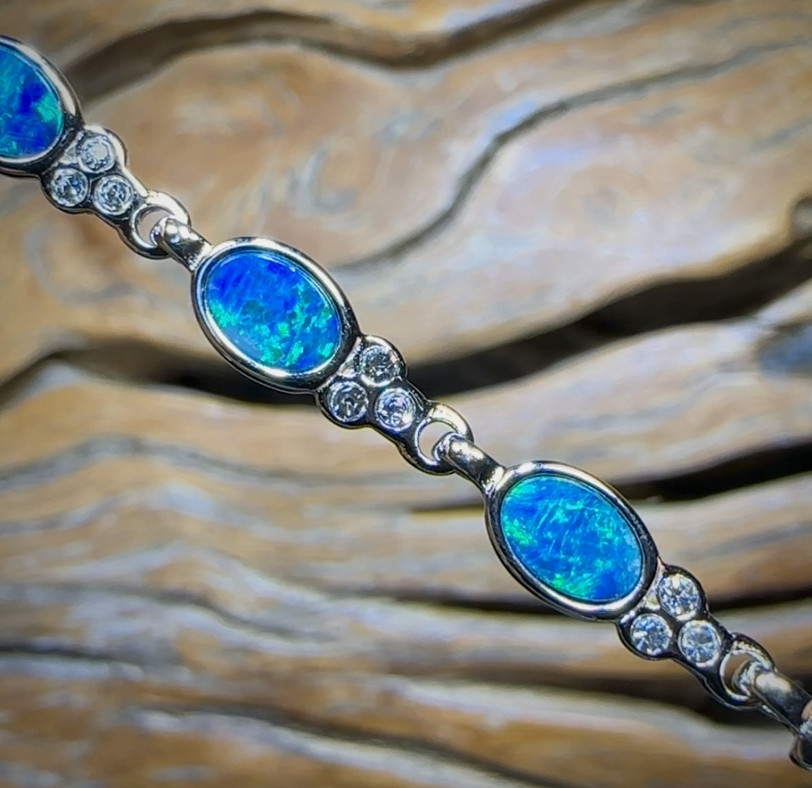 Sterling Silver - Australian Boulder Doublet Opal Bracelet
