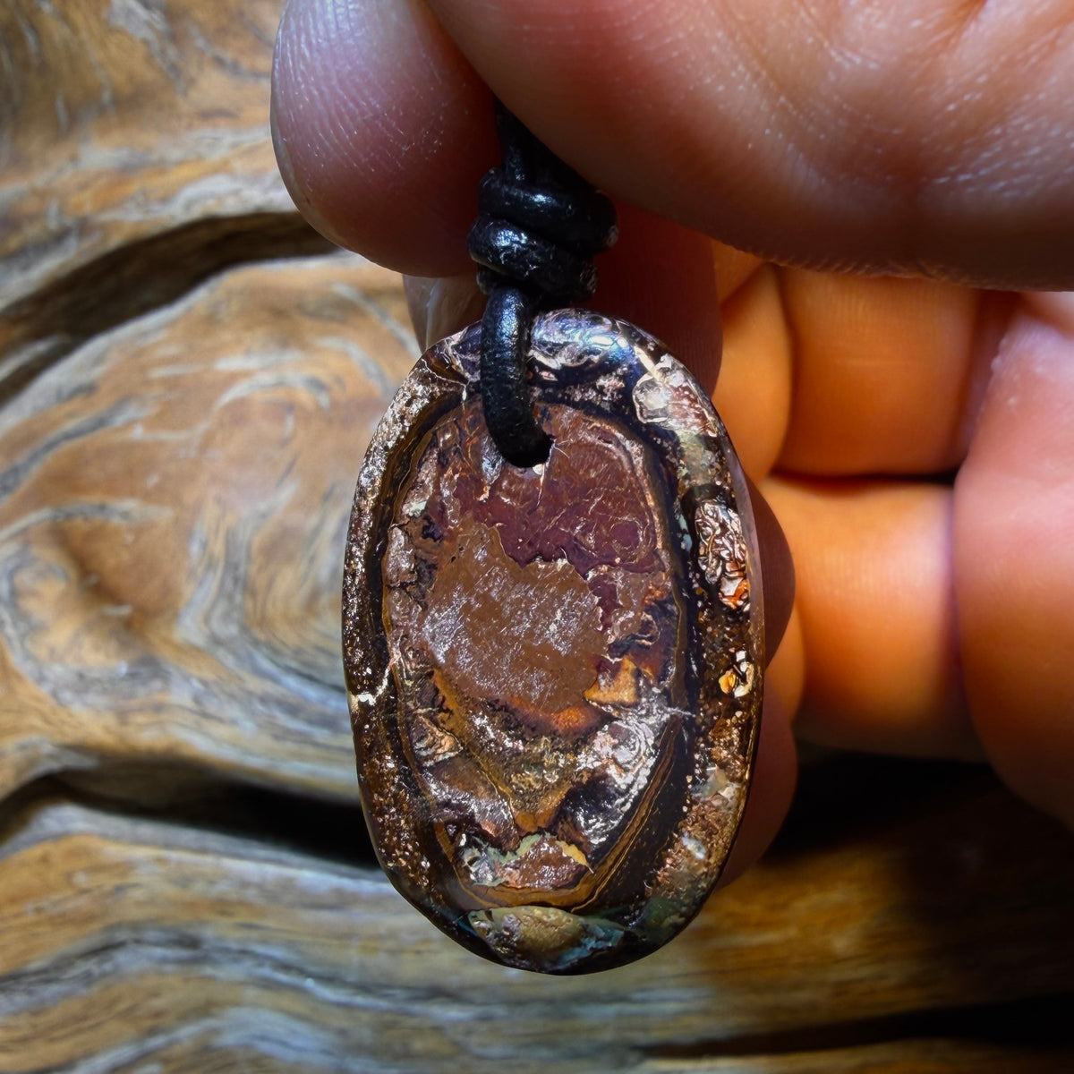 OpalFest BargainCard!        29 x 19mm - Drilled Tribal Queensland Boulder Opal Necklace