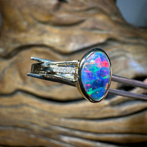 14k Gold Boulder Doublet Opal Ring with Diamonds - Opal Whisperers