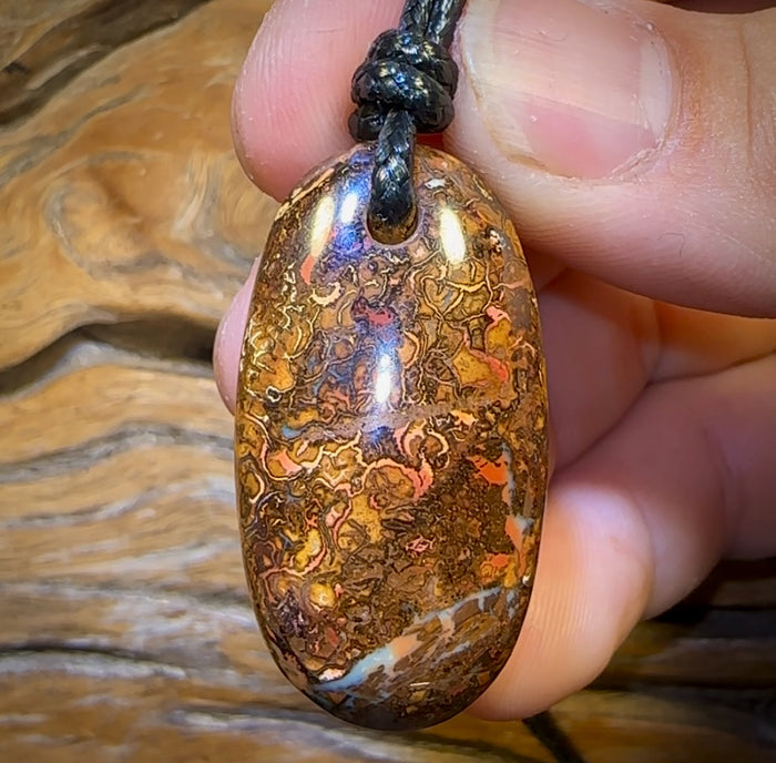 🔨 AUCTION 🔨 No Reserve 39 x 21mm - Drilled Boulder Opal Pendant w/ Eco Friendly Vegan Cord
