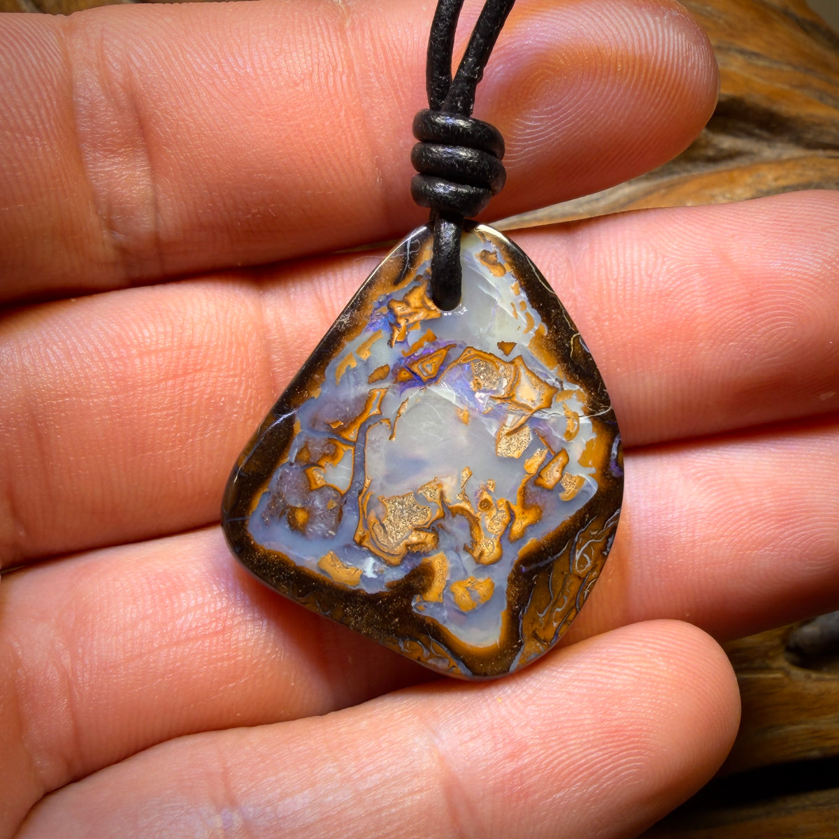 29 x 25mm - Drilled Queensland Boulder Opal Kernel Necklace