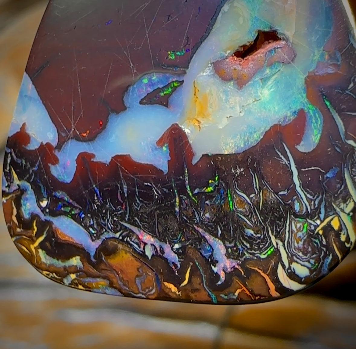 28 x 23mm - Drilled Australian Tribal Boulder Opal Necklace. Double Sided