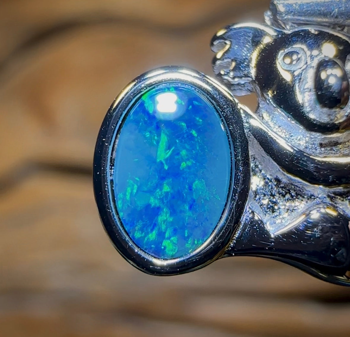 Sterling Silver - Blue/Green Boulder Opal Doublet Koala Pendant. Multiple Available - Opal Whisperers