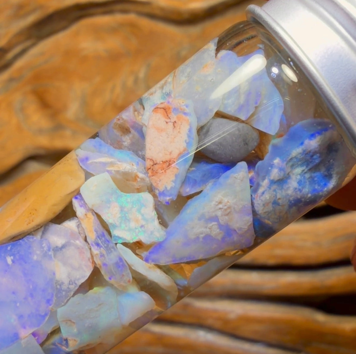 68.9cts - Rare Mintabie Rough Opal Vial. South Australian Opal