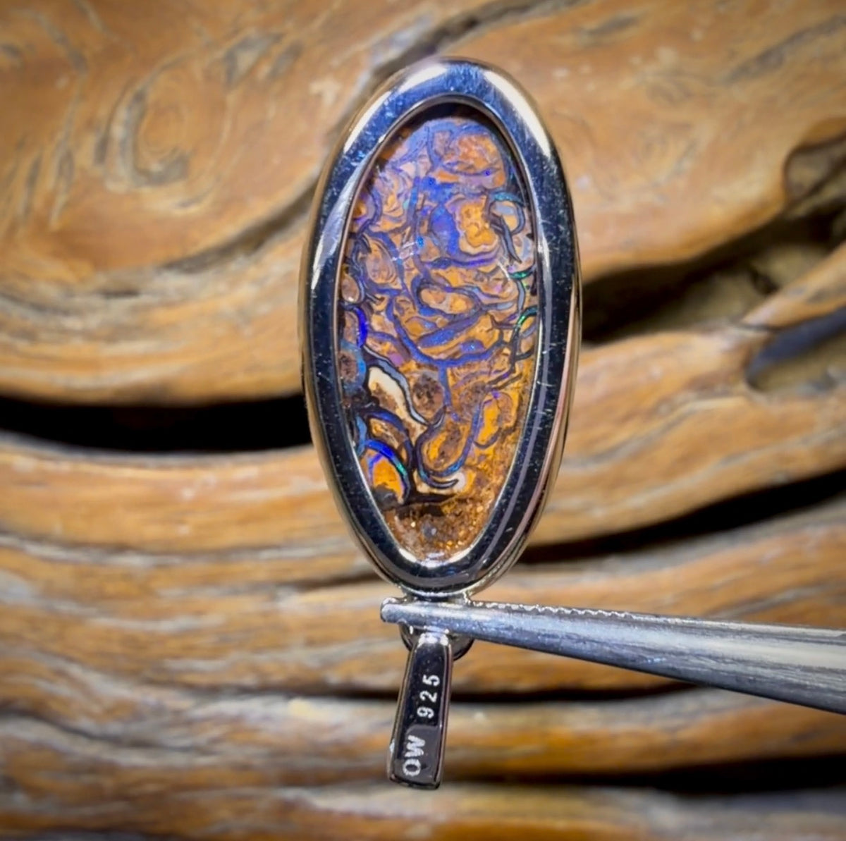 Sterling Silver - Solid Tribal Boulder Opal Pendant UNISEX