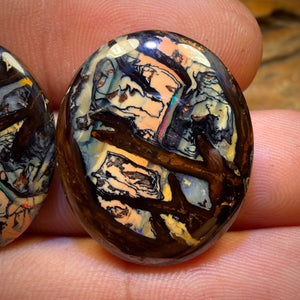 50.8cts - Alex Pick “WINDOWS”  TOP Yowah Nut Kernel Tribal Opal Picture Pair