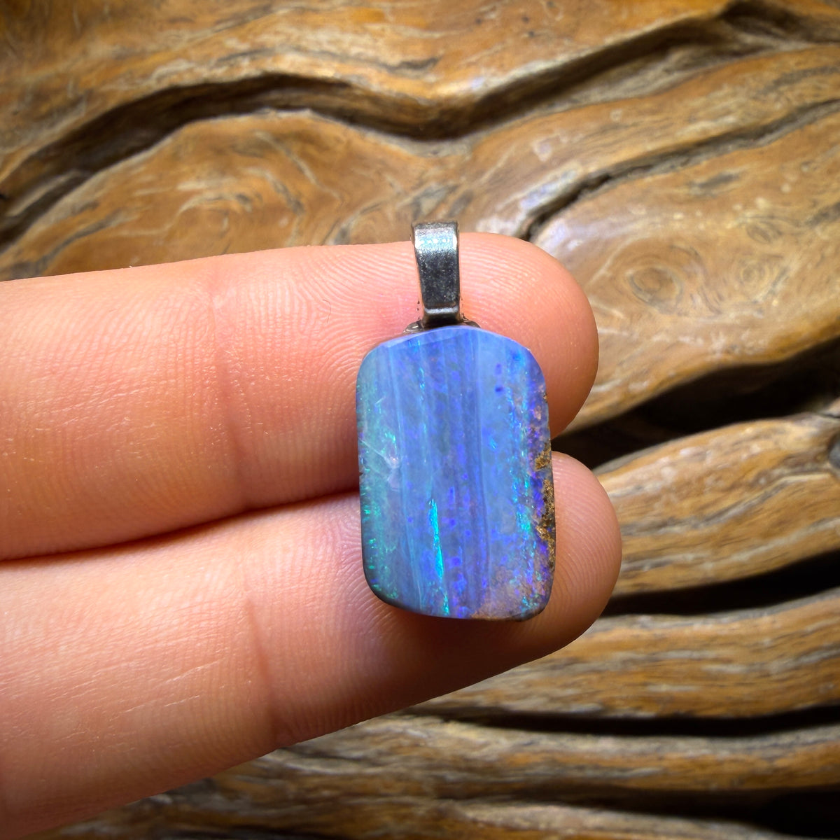 🔨 AUCTION 🔨 💎 High Roller Banger Auction 💎  “Blue Streams” Solid Queensland Boulder Seam Opal Pendant Full Face