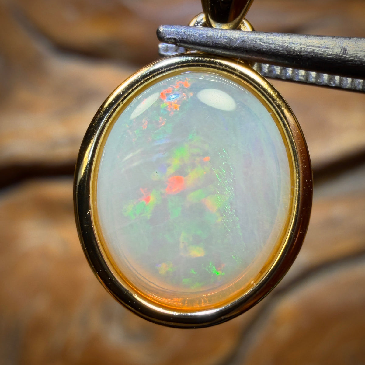 Sterling Silver Gold Plated - Solid South Australian Crystal Opal Pendant