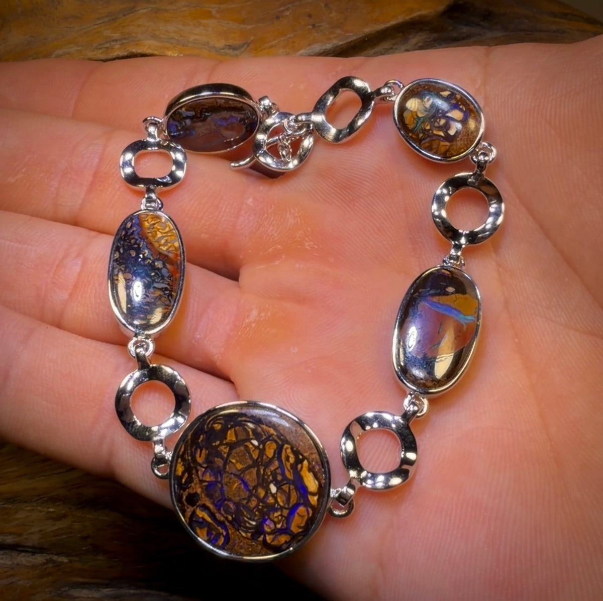 Best Design Sterling Silver - Solid Top Tribal Australian Boulder Opal Bracelet