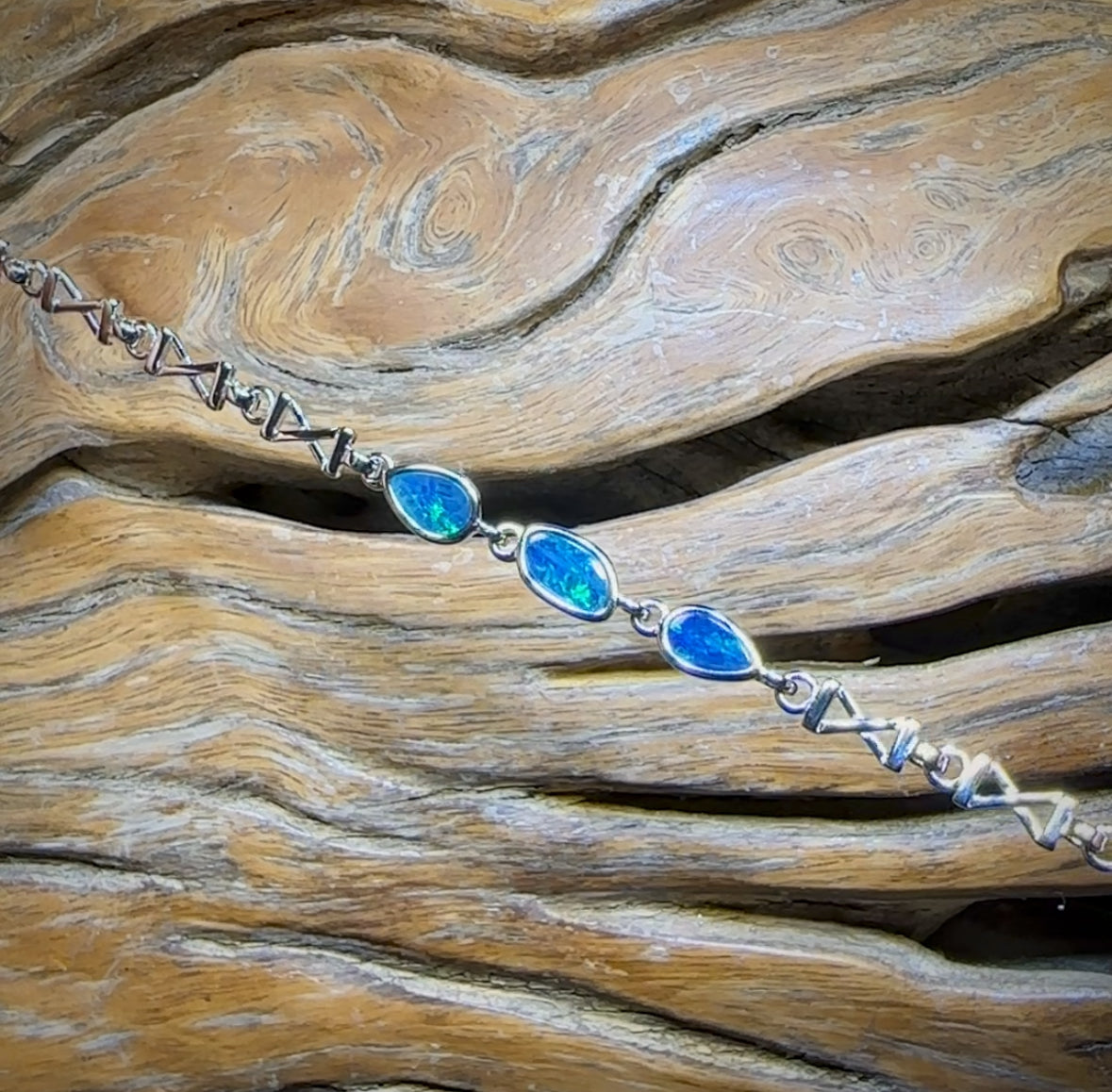 Sterling Silver - Australian Boulder Doublet Opal Bracelet