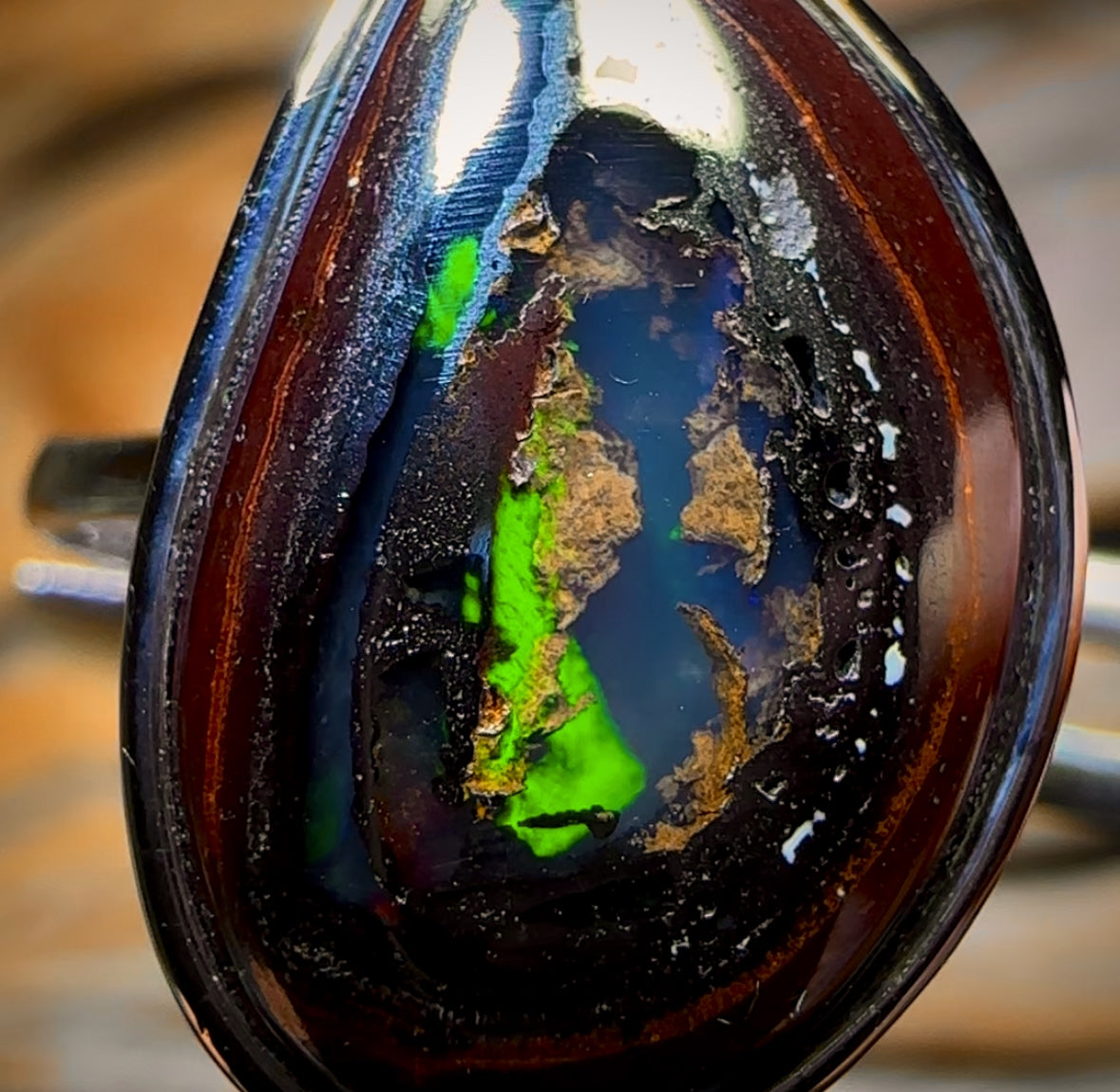 KERNEL MUMMY Sterling Silver - Super Rare Solid Yowah Nut Kernel Opal Ring WOW