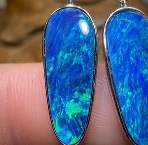 9k White Gold - Australian Boulder Opal Doublet Hook Earrings. - Opal Whisperers