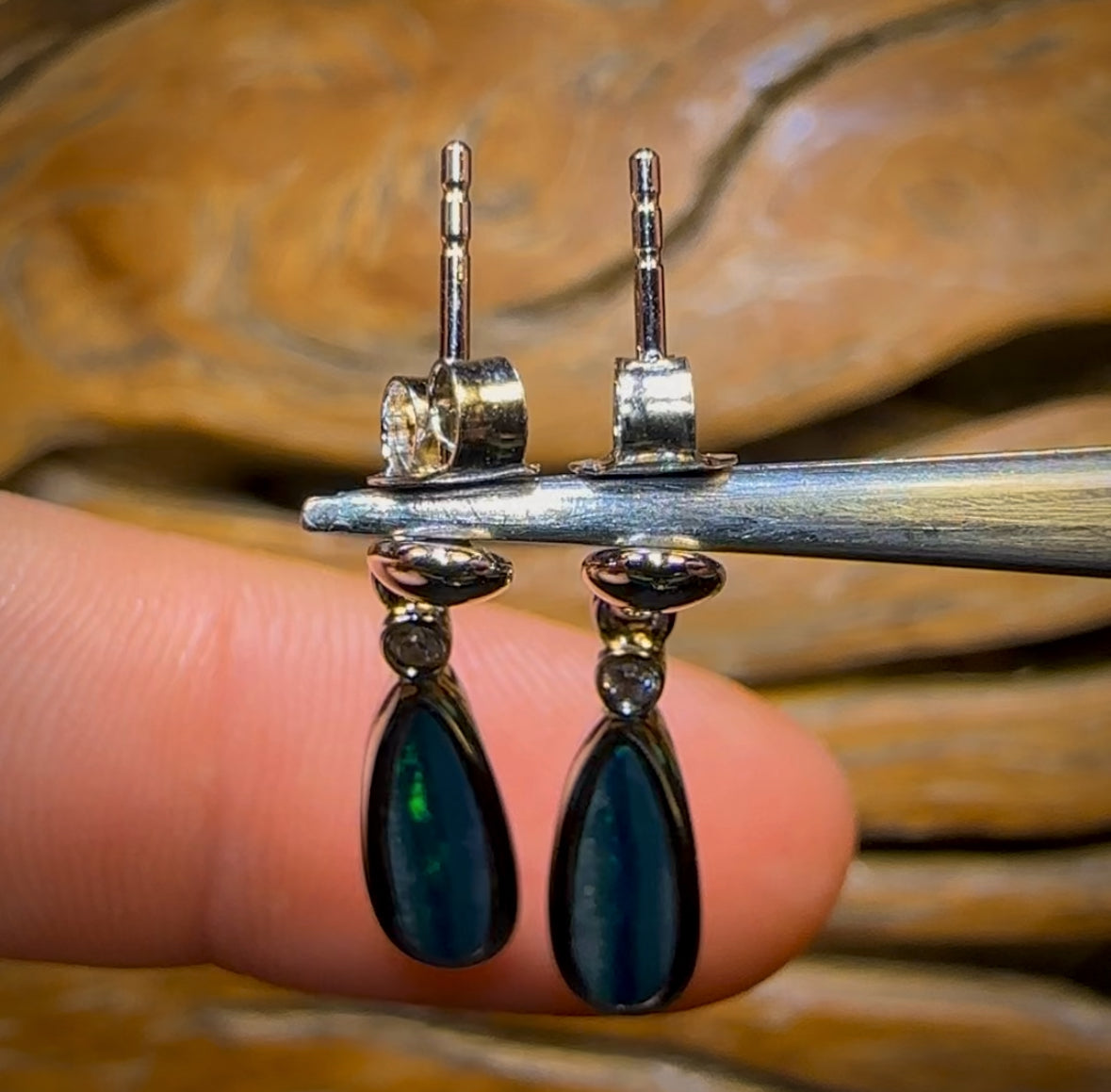 Sterling Silver - Australian Boulder Opal Doublet Drop Stud Earrings