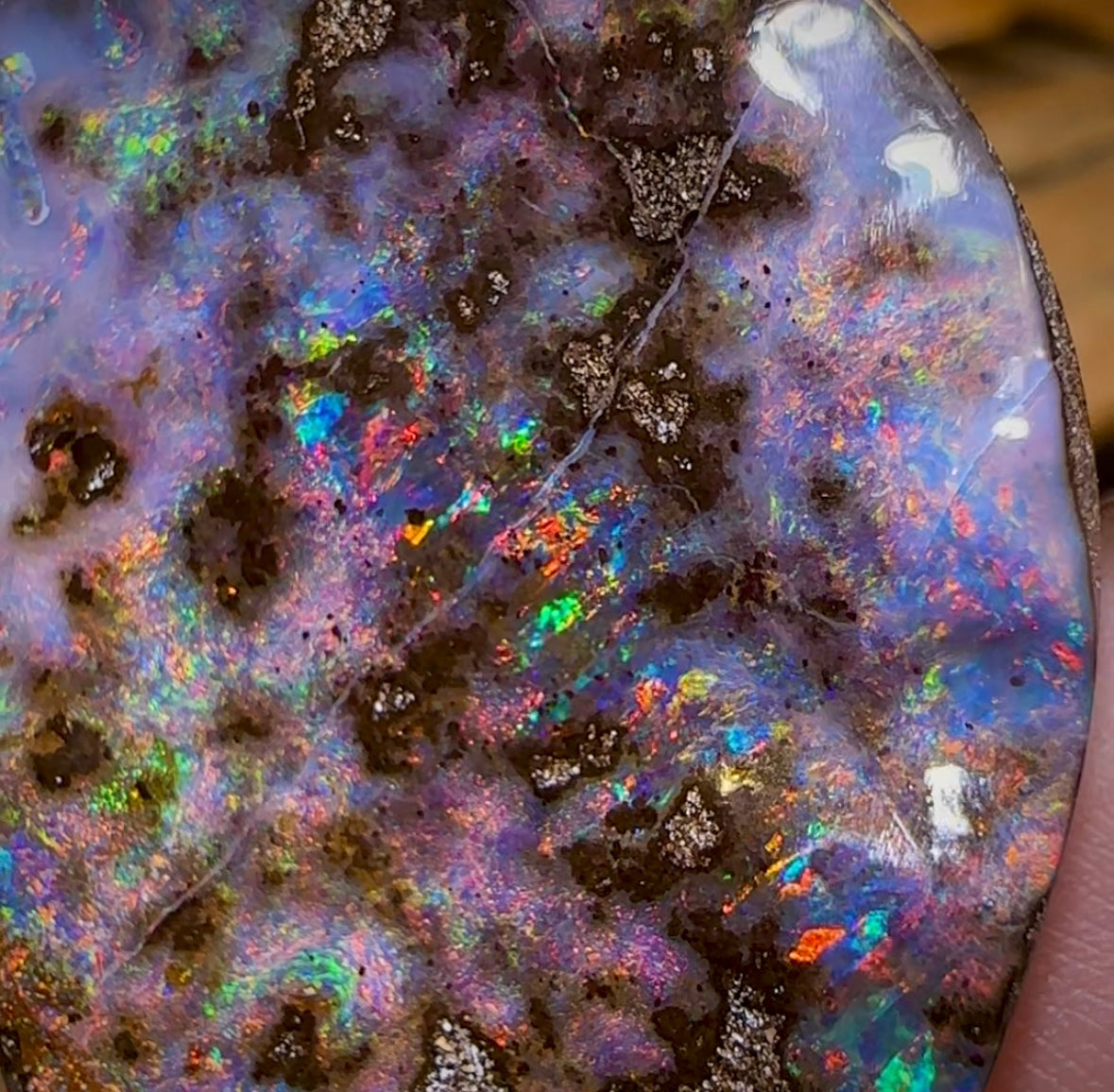 84.4cts - “Cola Fireburst” TOP Australian Boulder Seam Opal - Opal Whisperers