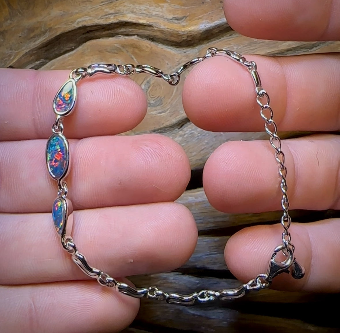 Sterling Silver - Australian Boulder Doublet Opal Bracelet