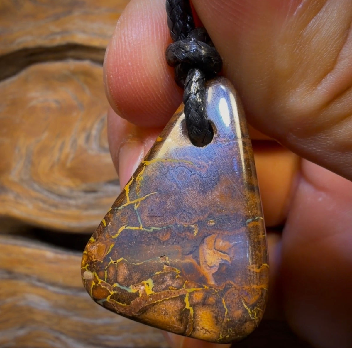 31 x 22mm - Drilled Boulder Opal Pendant w/ Eco Friendly Vegan Cord