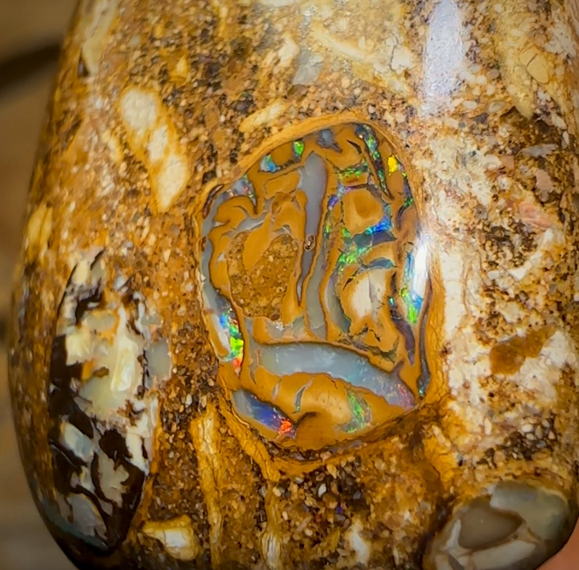 26 x 20mm - Drilled Boulder Opal Pendant w/ Eco Friendly Vegan Cord