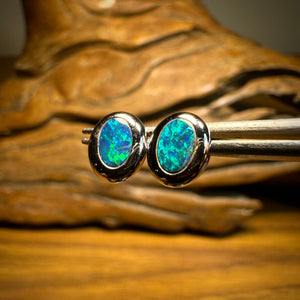 14k White Gold Boulder Doublet Earrings - Opal Whisperers