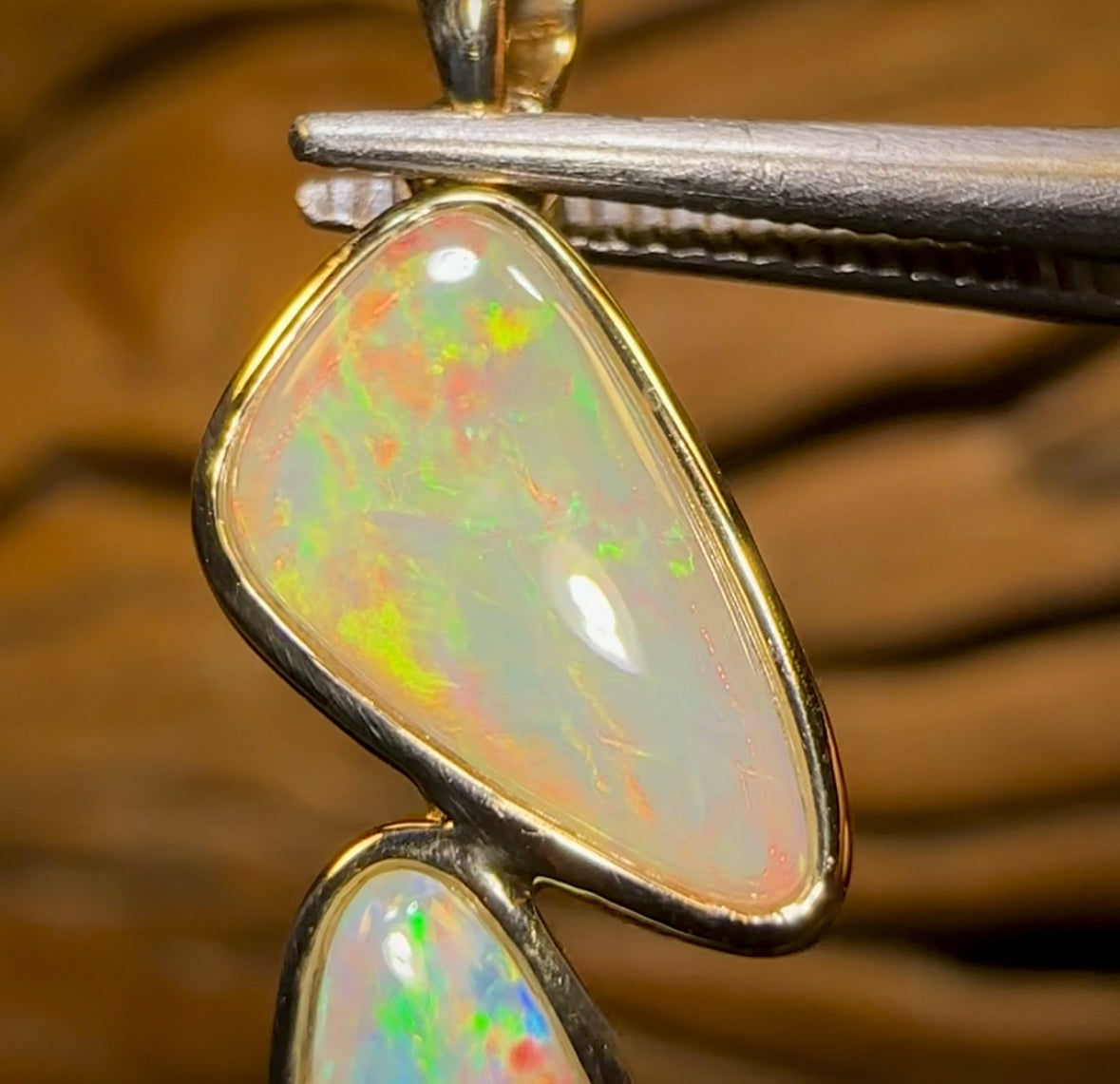 14k Gold - “2 For 1”.       Solid South Australian Crystal Opal Pendant