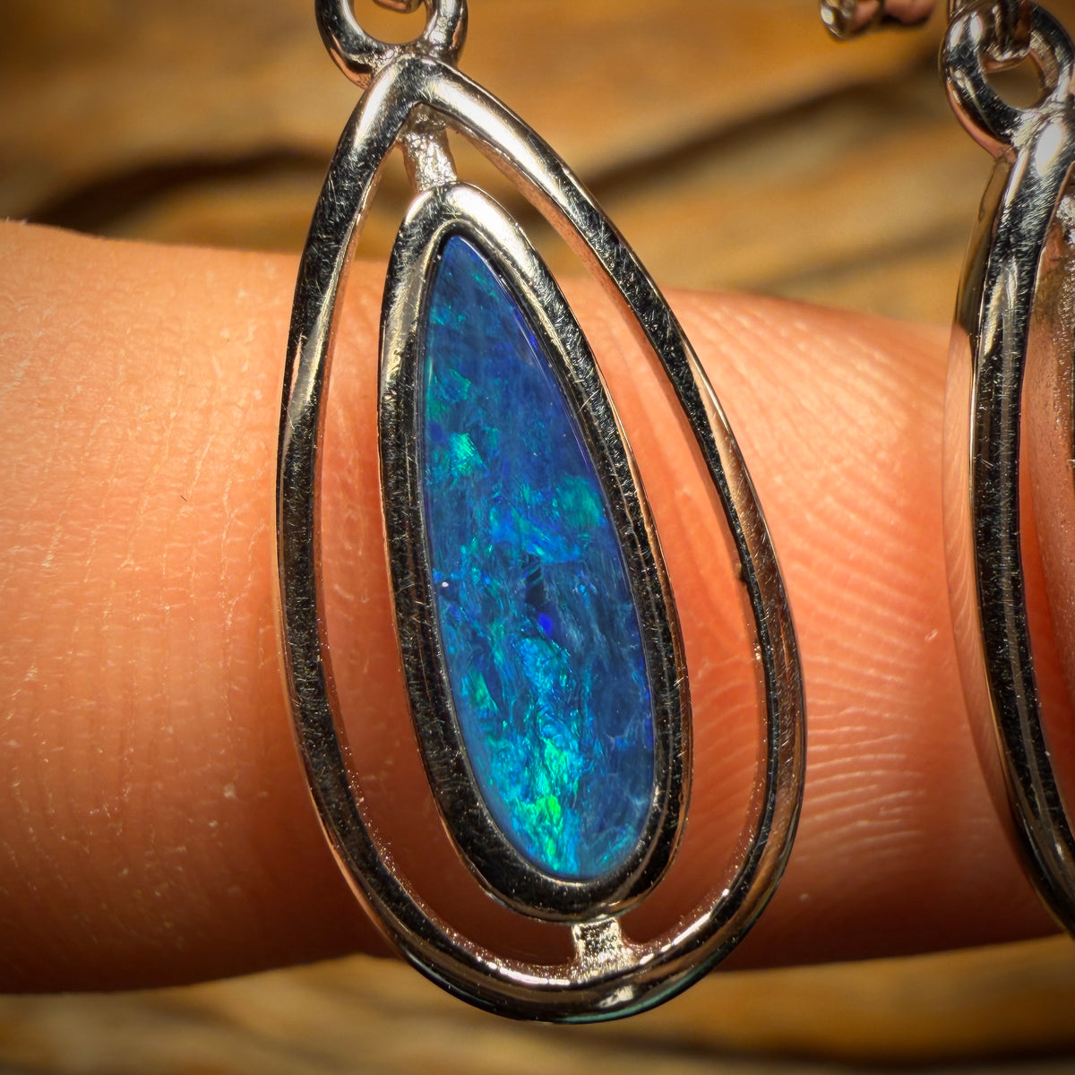 Sterling Silver - Australian Boulder Opal Doublet Drop Stud Earrings