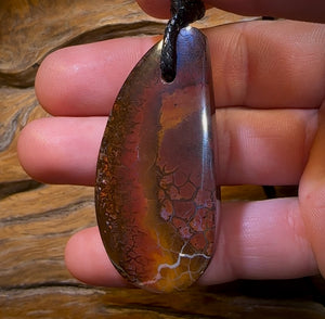 53 x 26mm - Drilled Boulder Opal Pendant w/ Eco Friendly Vegan Cord Cool Pattern Great Polish