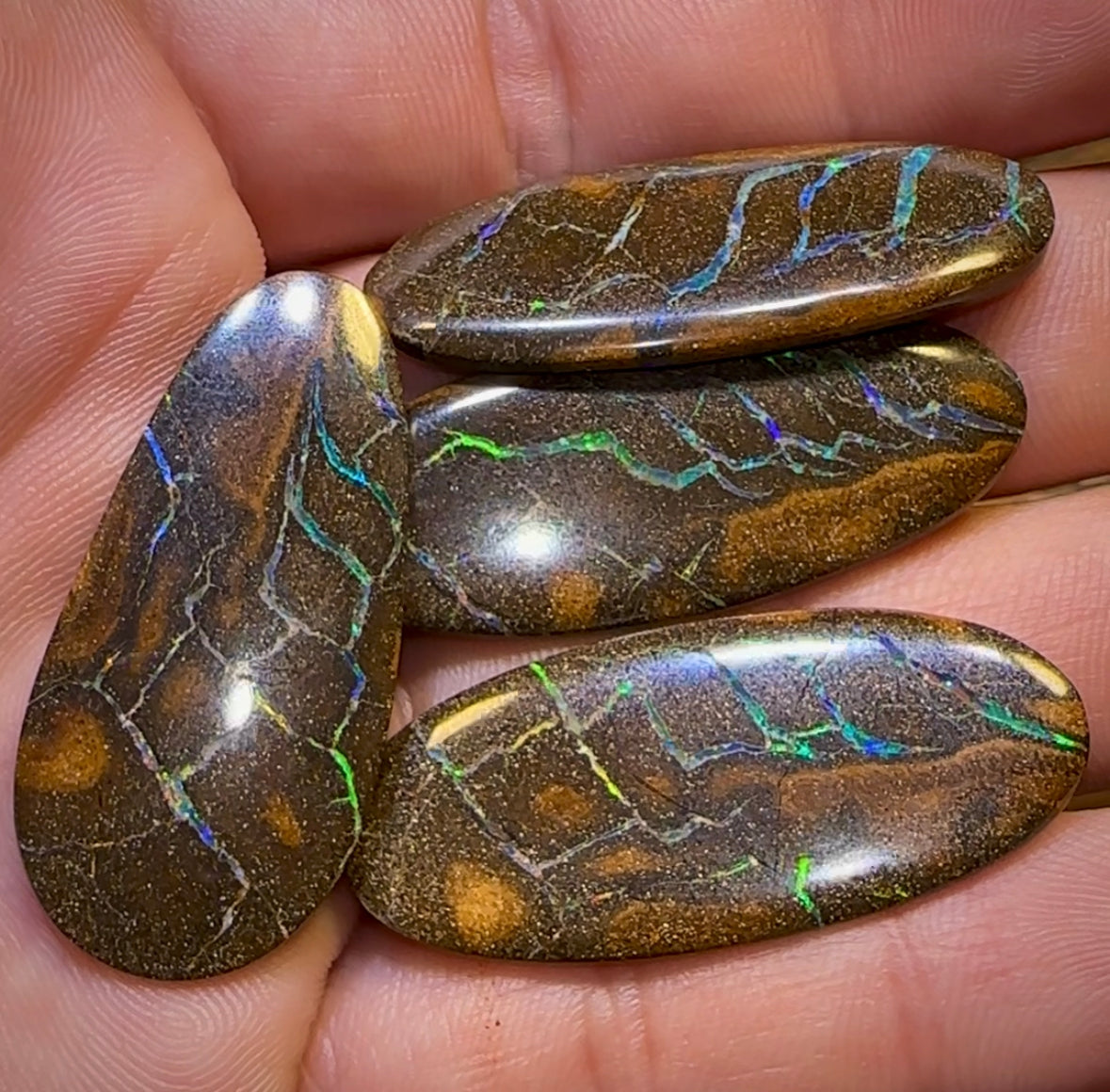 59.7cts - 4x Matching Queensland Boulder Opals. “Electric Salami” - Opal Whisperers