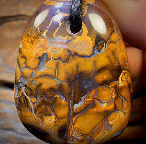 36 x 28mm - Drilled Boulder Opal Pendant w/ Eco Friendly Vegan Cord