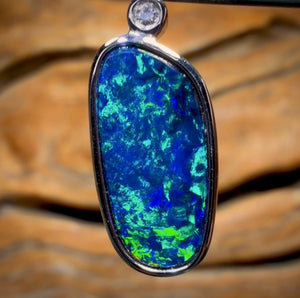 14k White Gold - Queensland Boulder Opal Doublet Pendant