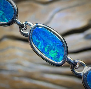 Sterling Silver - Australian Boulder Doublet Opal Bracelet
