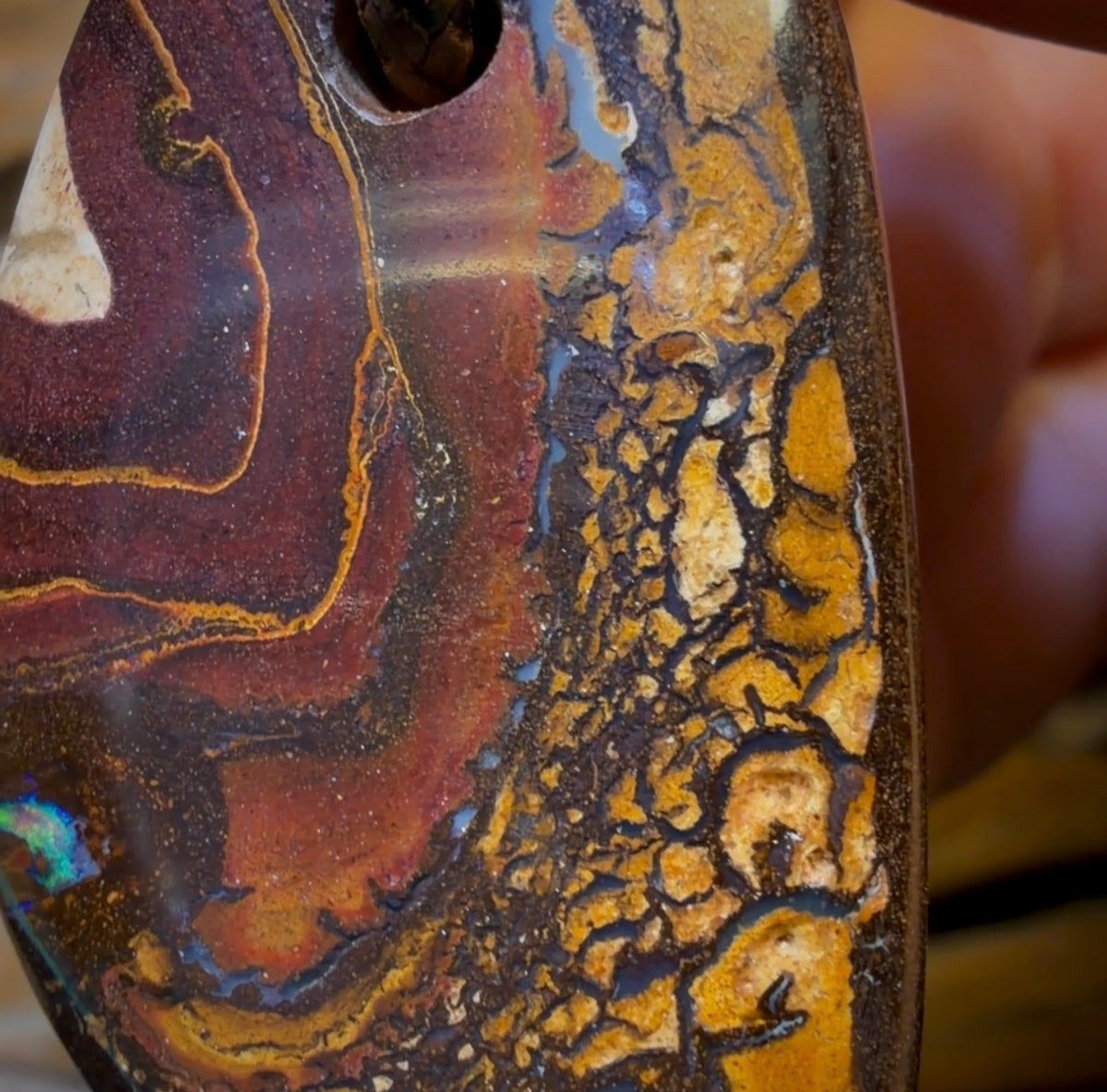 45 x 25mm - Drilled Boulder Opal Pendant w/ Eco Friendly Vegan Cord