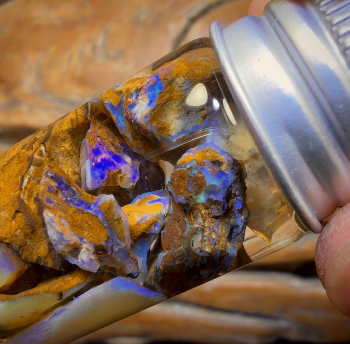 57.1cts - Vial of Yowah Opal Rough w/ Fossil Opal