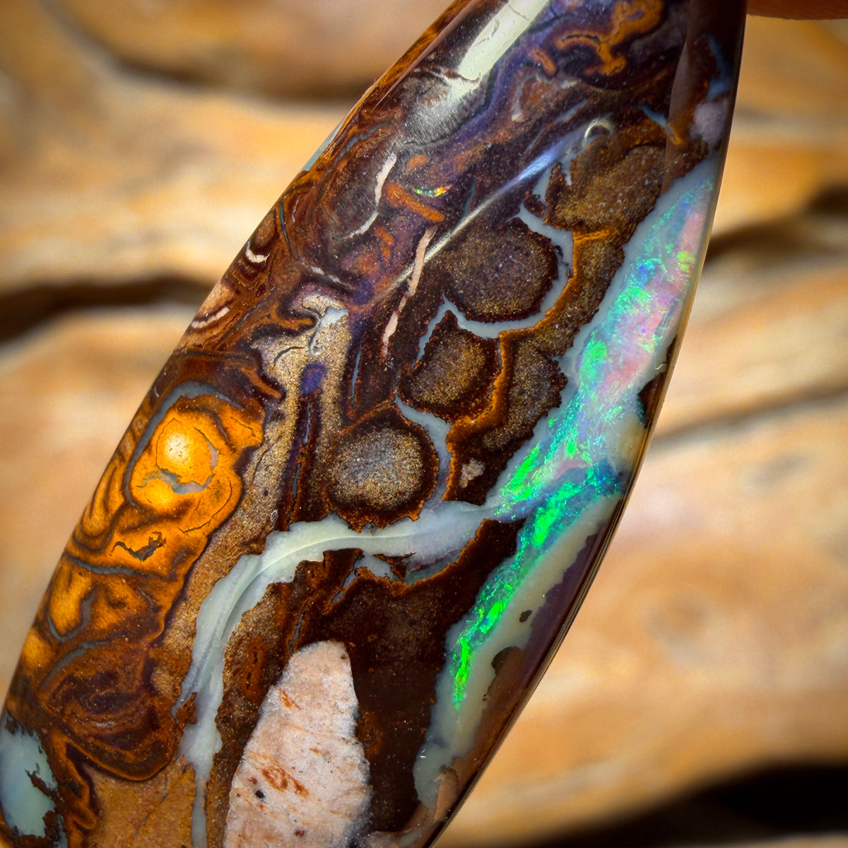 17.9cts - “Tribal Surfboard Picture Stone” Queensland Boulder Opal from Yowah