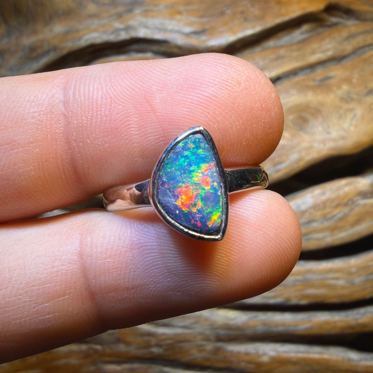 🔨 AUCTION 🔨 (R51) Sterling Silver - Queensland Boulder Opal Doublet Ring
