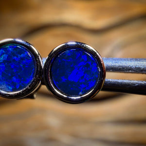 Unisex Sterling Silver - Royal Blue Australian Boulder Opal Doublet Stud Earrings