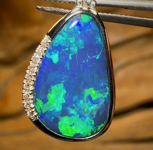 14k White Gold - Australian Boulder Opal Doublet Pendant - Opal Whisperers