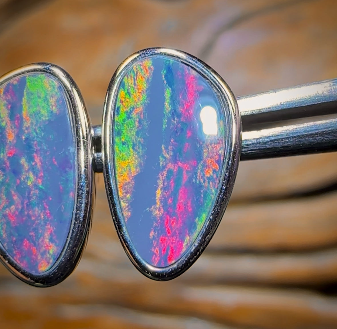 Sterling Silver - Large and Fire Red Australian Boulder Opal Doublet Stud Earrings