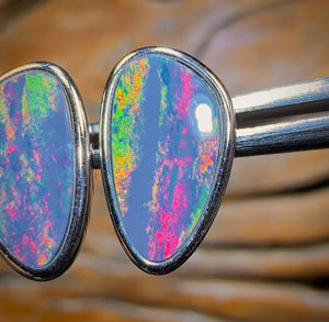 Sterling Silver - Large and Fire Red Australian Boulder Opal Doublet Stud Earrings