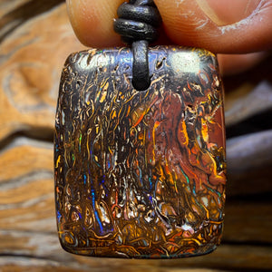 Dad Card! 26 x 21mm - Drilled Tribal Queensland Boulder Opal Necklace