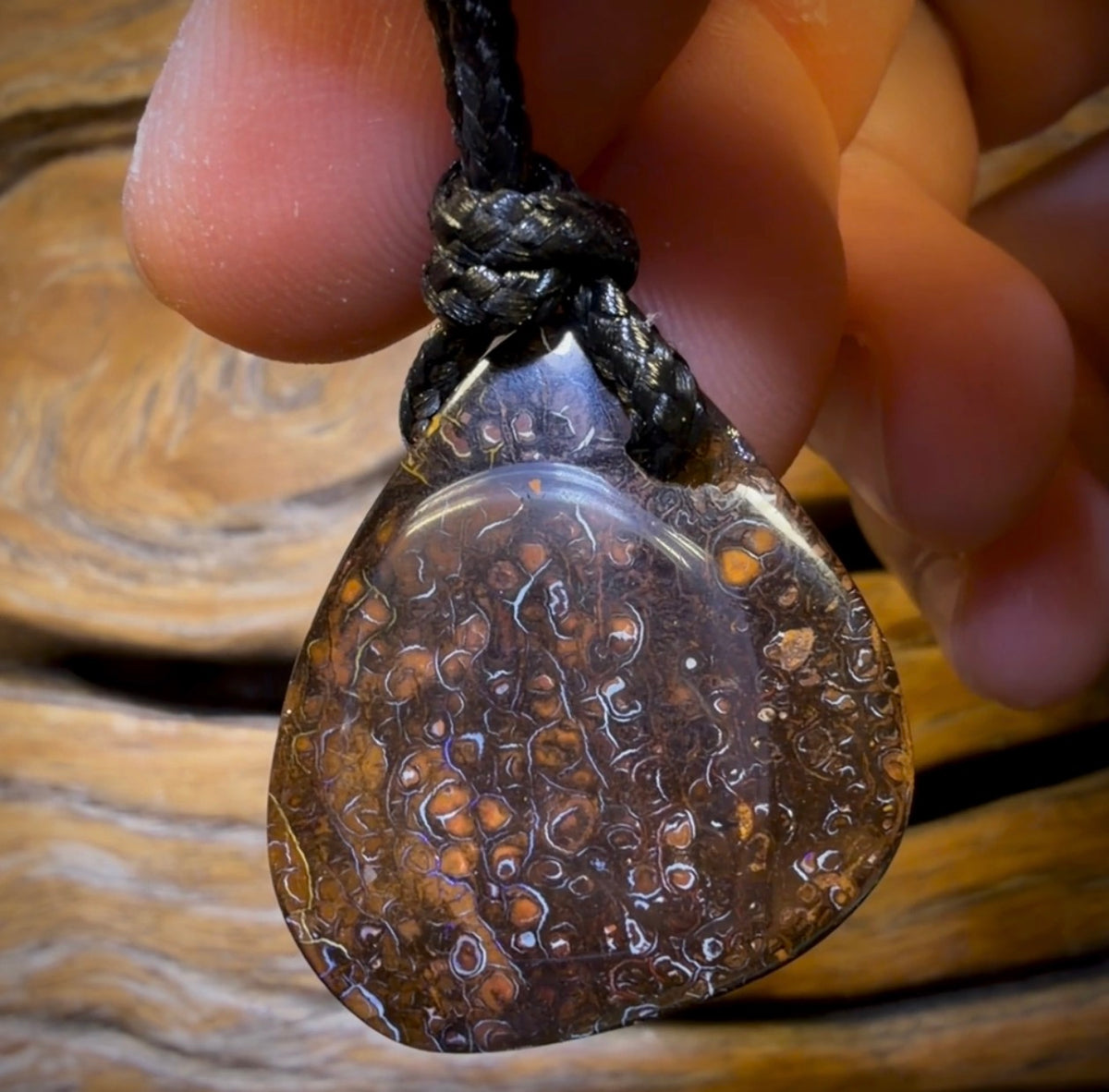 30 x 25mm - Drilled Boulder Opal Pendant w/ Eco Friendly Vegan Cord