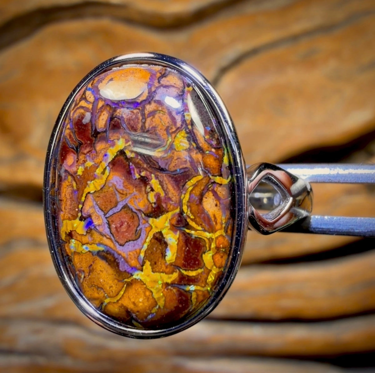 Sterling Silver - Solid Tribal Boulder Opal Ring