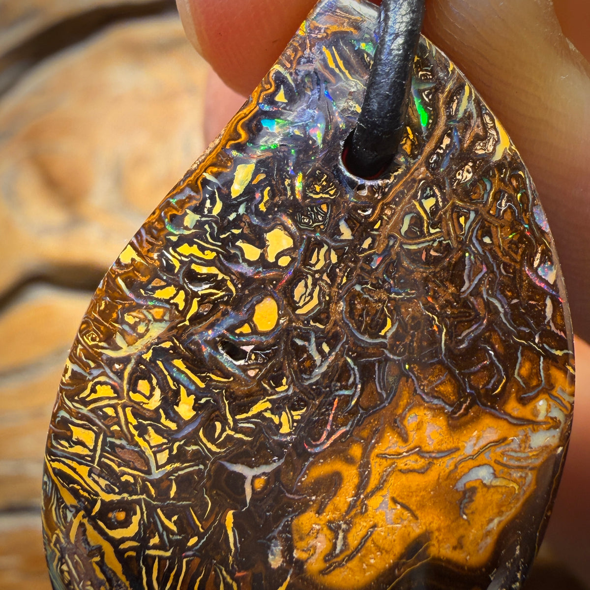 43 x 24mm - Awesome Drilled Tribal Queensland Boulder Opal Picture Stone Necklace