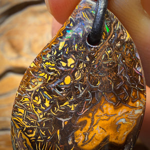 43 x 24mm - Awesome Drilled Tribal Queensland Boulder Opal Picture Stone Necklace